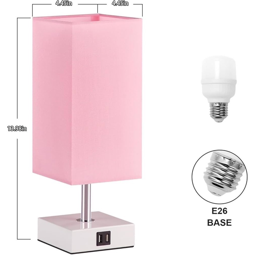 Pink Touch Control Bedside Lamp with USB A+C Ports Dimmable Table Lamp LED Bulb - Picture 5 of 7